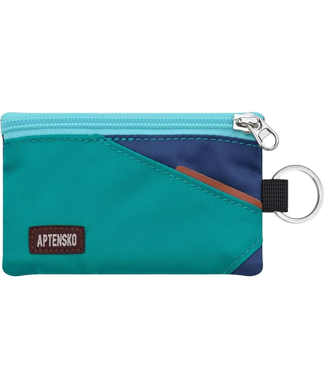 RFID Travel Wallet with Adjustable Lanyard-Zipper Small Wallet with ID Card Holder, Keychain for women&men-Minimalist Slim Waterproof Nylon case for ID, Cash, Key (Turquoise+Navy)