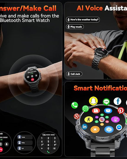 Military Smart Watches for Men,1.75″ Smartwatch with 100-Day Ultra-Long Battery/Flashlight,Fitness Watch for Heart Rate/Sleep/Calling/110+ Sports Mode Smart Watch for Android iOS 1000 mAh