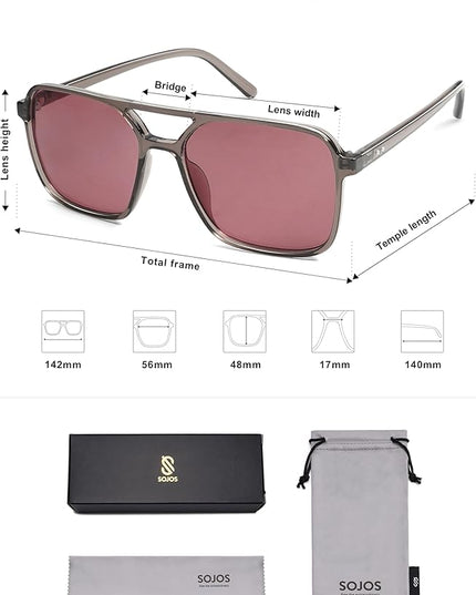 SOJOS Trendy Vintage Aviator Square Sunglasses For Womens Mens Retro 70s UV400 Women Sun Glasses SJ2327