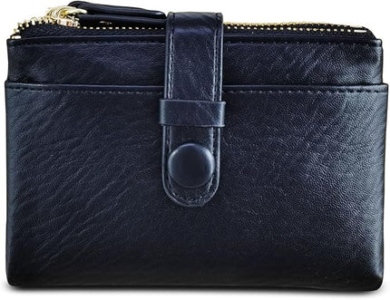 AOXONEL Women's Wallets Leather Wallets for Women Rfid Small Ladies Wallet Billfolds for Women,Trifold Mini Wallets for Women with Double Zipper Coin Pocket (Black)