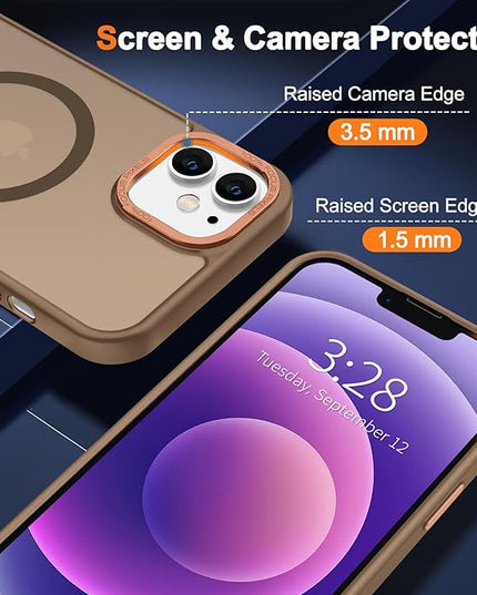 Hython Case for iPhone 12 Case Magnetic Translucent Matte Phone Cases 6.1" [Compatible with MagSafe] Thin Slim Fit Shockproof Bumper Hard Protective Cover for Women Men Girls, Frosted Brown