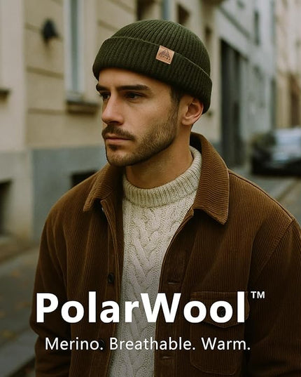 TOP-EX PolarWool™ 100% Merino Wool Fisherman Beanie Hat | Soft Single Layer Warm Short Sailor Trawler Cap for Men Women