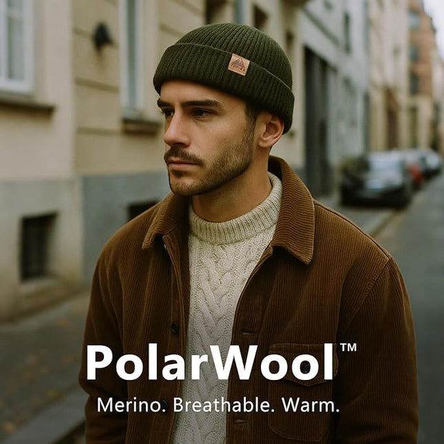 TOP-EX PolarWool™ 100% Merino Wool Fisherman Beanie Hat | Soft Single Layer Warm Short Sailor Trawler Cap for Men Women