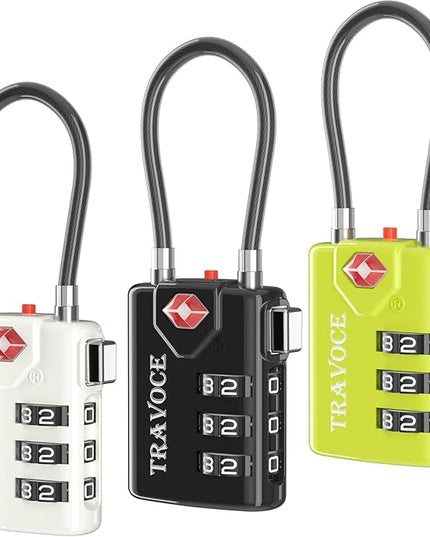 Search Alert TSA Approved Travel Combination Luggage Cable Locks for Suitcase, Gym Locker,Toolbox,Backpack 1,2,4,6 &10 pk (Three Colors)