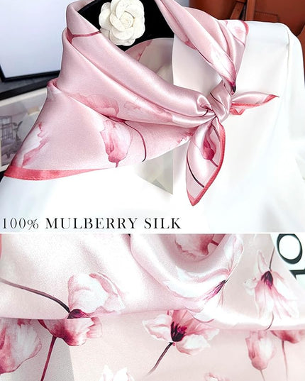 100% Mulberry Silk Scarf for Women Hair Lightweight Square Neckerchief Wrap For Head Scarves 21"