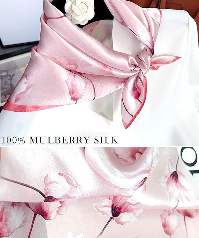 100% Mulberry Silk Scarf for Women Hair Lightweight Square Neckerchief Wrap For Head Scarves 21"