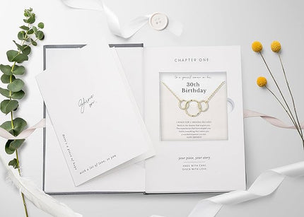 HOPE LOVE SHINE Birthday Necklace – Fashion Jewelry 16+2", 14K Gold Plated Sterling Silver with 3 Interlocking Rings, Hypoallergenic and Comfortable – A Thoughtful Choice for Birthday for Women