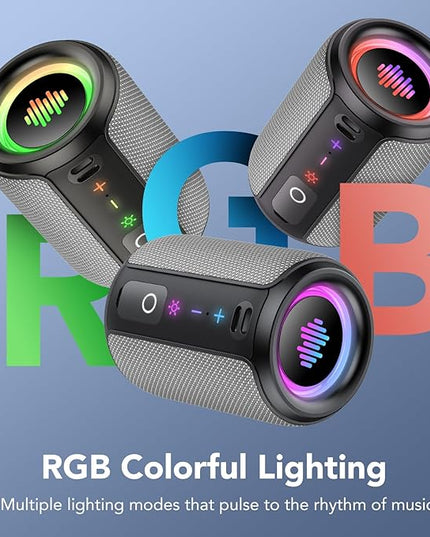 Portable Bluetooth Speaker with Lights, Bluetooth 5.4 Speaker, Powerful Crystal Clear Sound,15W Loud Stereo Sound, All Day Playtime,IPX7 Waterproof,TWS pairing for Outdoor/Travel/Party/Home,Gray