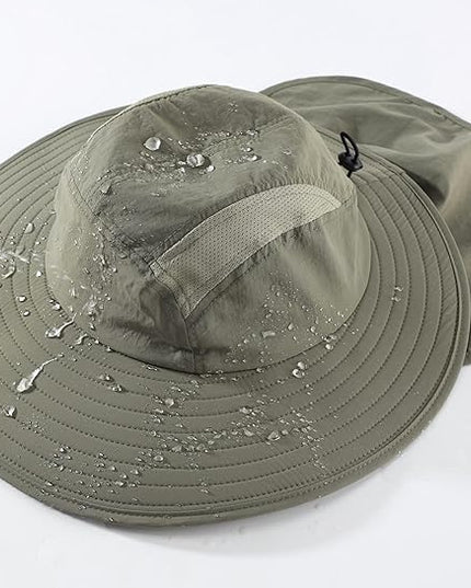 Home Prefer UPF 50+ Mens Wide Brim Fishing Hat with Neck Flap Sun Hat for Men Women Sun Protection Cap