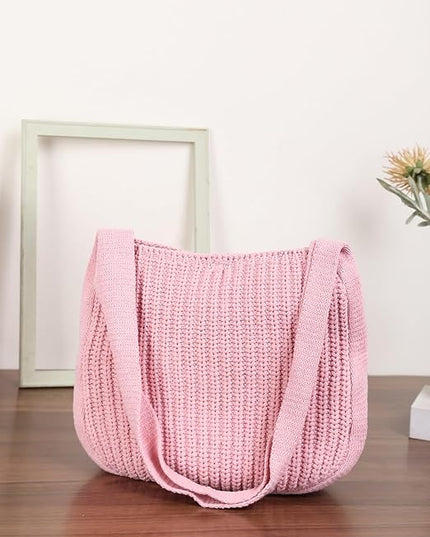 ENBEI Women's Crochet Tote Bag Knit Shoulder bag,Aesthetic Bag,Cute Eco-Friendly Tote for Travel,Daily Use,Gift Box Packaging
