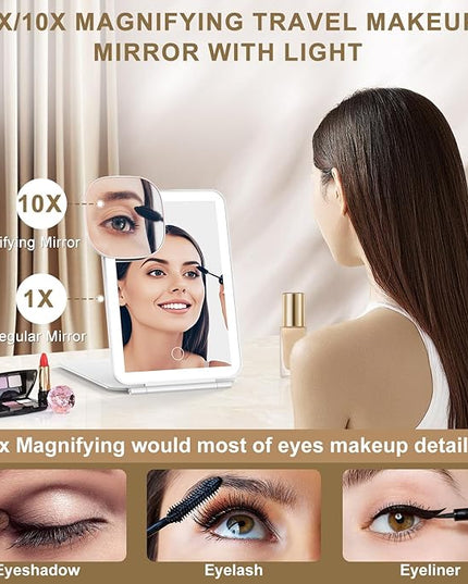 Mocado LED Foldable Travel Makeup Mirror - 5x7 inches 3 Colors Light Modes USB Rechargeable Touch Screen, Portable Tabletop Cosmetic Mirror for Travel, Cosmetic, Office (White)