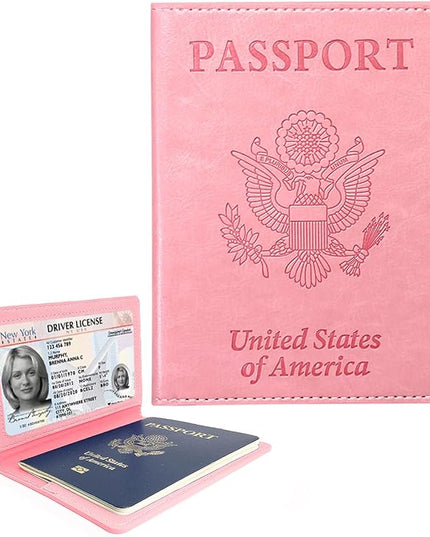 Sizobi PU Passport Holder for Travel, Passport Cover Wallet for Women Men, Leather Passport Book Card Holder Case for International Travel Must Haves Accessories, Cruise Ship Essentials Gifts, Pink