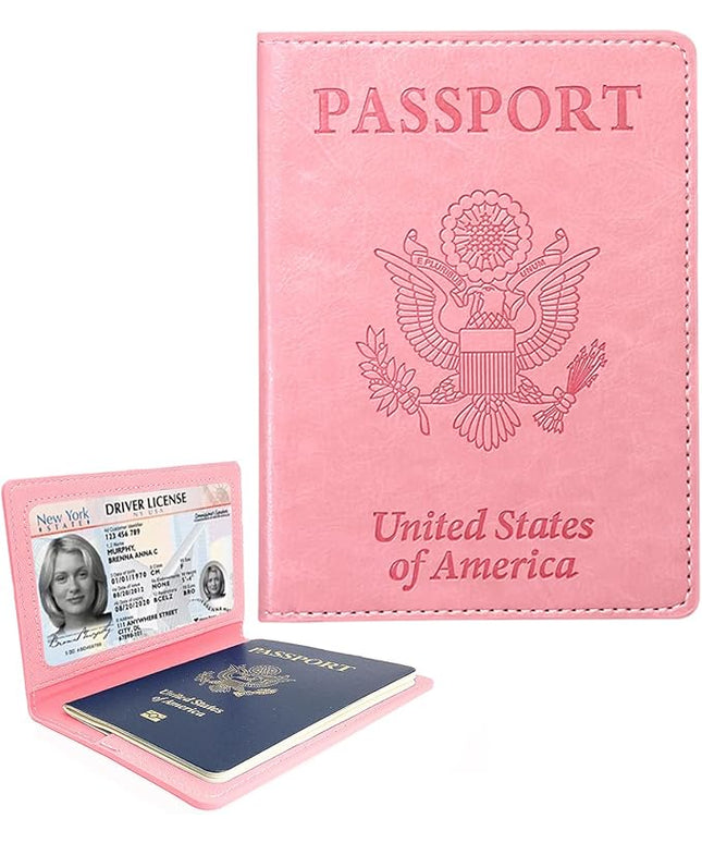 Sizobi PU Passport Holder for Travel, Passport Cover Wallet for Women Men, Leather Passport Book Card Holder Case for International Travel Must Haves Accessories, Cruise Ship Essentials Gifts, Pink