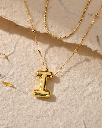 LUCA SMITH Initial Necklaces for Women, Dainty Balloon Bubble Letter, Name Letter Alphabet Pendant Layered Choker Chain Jewelry Gift