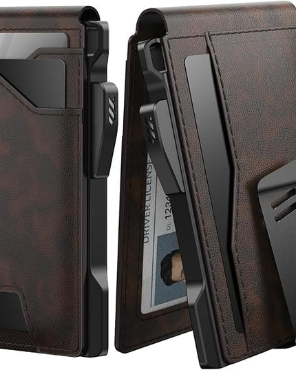 typecase Tactical Wallet for Men Card Holder: Pop Up Card Case, Genuine Leather, Smart, RFID Blocking, Slim, Minimalist, Thin, Front Pocket - 9-13 Card Capacitiy, ID Window, Money Clip (Deep Brown)