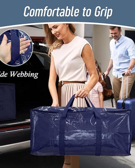 12 Pack Extra Heavy Duty Large Moving Bags with Strong Zipper & Comfortable Handles, Sturdy & Durable Clothes Storage Bags Totes Bins, Packing Moving Boxes for College Supplies, Dark Blue