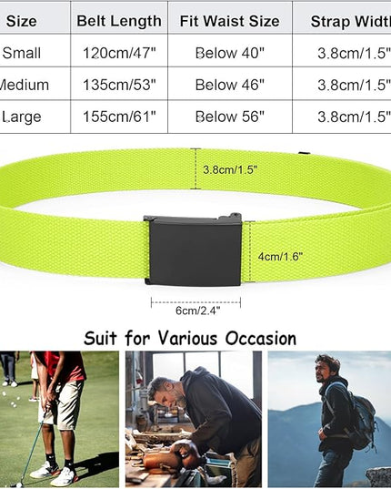 WHIPPY Canvas Web Belt Flip-Top Solid Black Military Buckle Fully Adjustable Mens Webbing Belts Cut To Fit