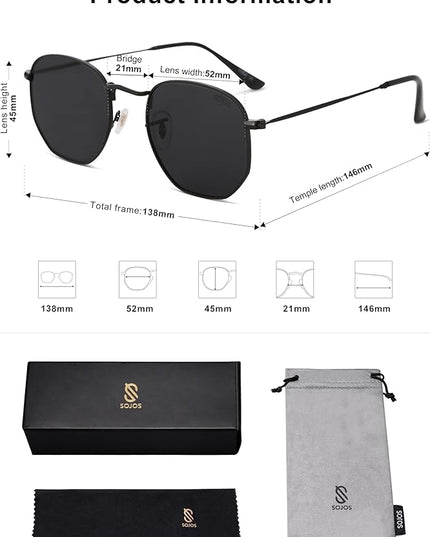 SOJOS Square Polarized Sunglasses for Women Men Small Hexagonal Polygon Shades SJ1072