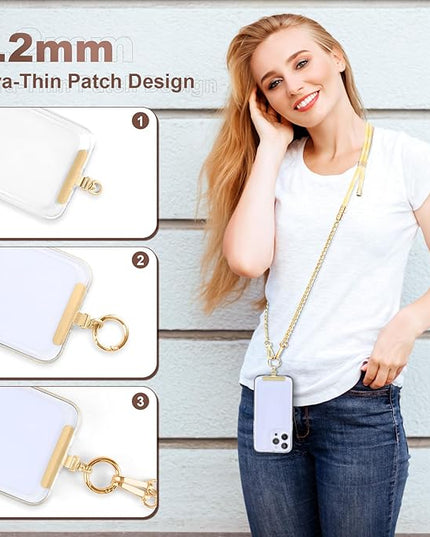 Crossbody Phone Lanyard, Adjustable Multicolor Braided Phone Strap and Phone Chain Strap Combination, Sturdy Metal Buckle and 360° Rotatable Phone Tether Tab, Yellow White