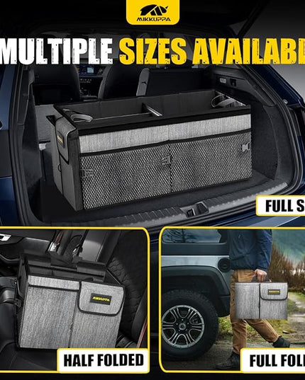 MIKKUPPA Car Trunk Organizer - 65L Collapsible Trunk Organizer with Lid, Sturdy Car Storage for SUV Auto Truck Van with Adjustable Straps and Non Slip Bottom (Gray)