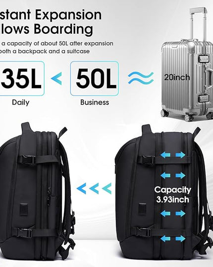 Vacuum Backpack for Men, 50L Expandable Travel Backpack With Vacuum Seal System, Water Resistant 17.3 Inches Laptop Backpack with USB Charging Port-Not Vaccum Pump Included