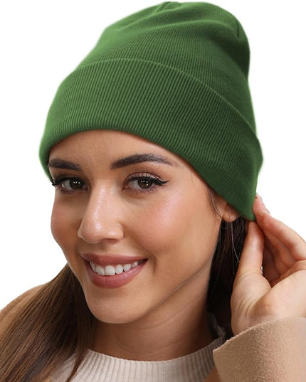 100% Cotton Beanie Hat- Unisex Ultra Soft Winter Warm Stretch Knit Cuffed Hats Fisherman Beanies Skull Cap