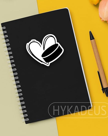 (3Pcs) Ice Hockey Heart Stickers Waterproof Vinyl Ice Hockey Puck Decals for Water Bottle, Tumbler, Laptop, Phone Case, Scrapbooking, Team Players, Coach, 3" x 2.8"