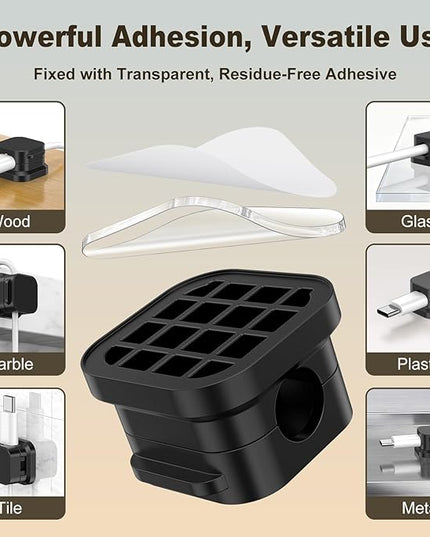 6 Pack Magnetic Cable Clips, Cord Organizer Holder with Strong Adhesive, Desk Cable Management for Home Office Car Desktop Nightstand, Adjustable Wire Keeper, Black