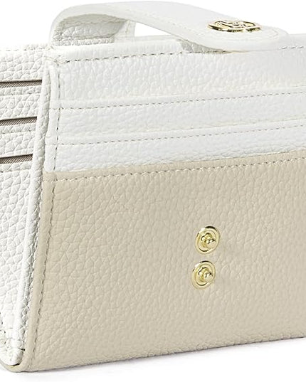 BOSTANTEN Slim Wallet for Women Small RFID Blocking Credit Card Holder Leather Bifold Wallets with Zipper Coin Pocket Khaki＆Beige