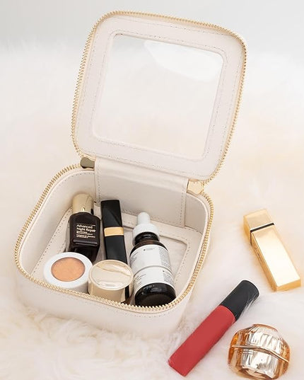 Aveniee Clear Makeup Bag Small, Mini Travel Toiletry Bag Cosmetic Bags Organizer, TSA Approved Clear Makeup Case Pouch with Zipper, Car Essentials for Women Men(Mini-White)