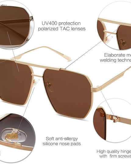 SOJOS Retro Oversized Square Polarized Sunglasses for Women Men Vintage Shades Classic Large Metal Sun Glasses