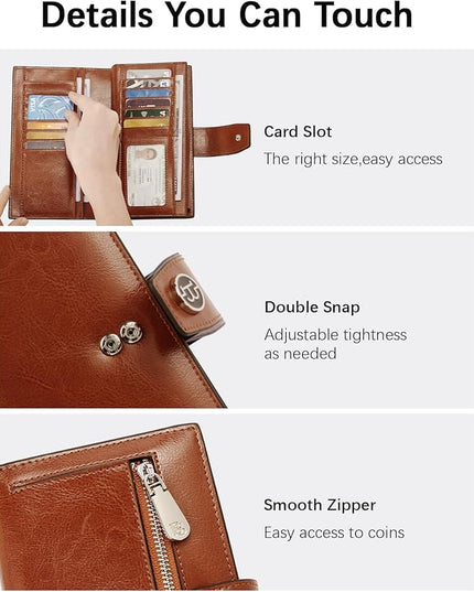 BOSTANTEN Womens Leather Wallets RFID Blocking Large Capacity Credit Card Holder Phone Clutch Brown