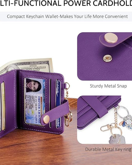 POIUGOYA Slim Wallet for Women,RFID Blocking Bifold Credit Card Holder with Zipper Coin Pocket,ID Window,Keychain