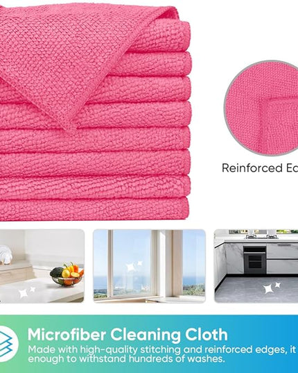 HOMEXCEL Pink Microfiber Cleaning Cloth, 24 Pack Cleaning Towels for Kitchen, Lint Free, Scratch-Free, Highly Absorbent, and Reusable Cleaning Rags for House, Window and Glass, Cars, 11.5 X11.5 inch