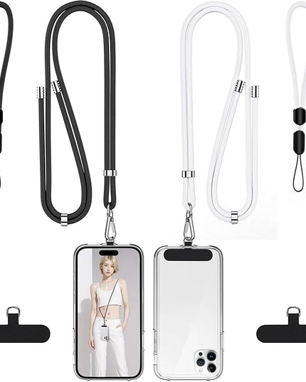 takyu Phone Lanyard, 2 Pack Adjustable CellPhone Lanyard Crossbody Neck Strap and 2 Pack Phone Wrist Strap with Tether Tabs for iPhone Android Smartphones White Black