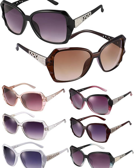 DragonflyDreams 4 Pcs Women Large Sunglasses, UV 400 Glasses Oversized Classic Trend Ladies Sunglasses Sparkling Large Frame