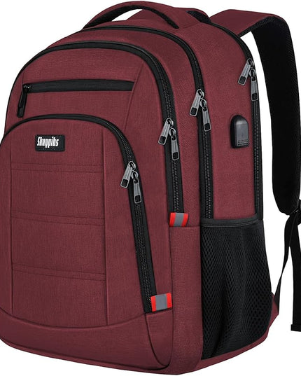 Backpack for Women Men, Travel School Backpacks for Teen Boys, Bookbag with USB Charging Port, Anti Theft College Backpack Fits 15.6 Inch Laptop, Casual Work Business Back Pack, Red