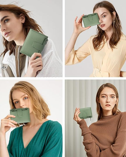 Airkit Small Wallet Women RFID Blocking Soft Leather Bifold Compact Card Holder Wallet for Women with Zipper Coin Pocket 4 ID Window