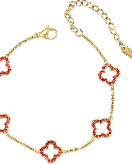CLAIRETTE Premium PVD Gold-Plated Clover Lucky Bracelet for Women Flower Four Leaf Link Bracelets Trendy Jewelry Gifts for Women