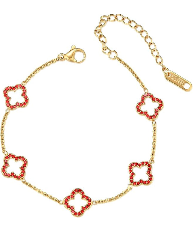 CLAIRETTE Premium PVD Gold-Plated Clover Lucky Bracelet for Women Flower Four Leaf Link Bracelets Trendy Jewelry Gifts for Women