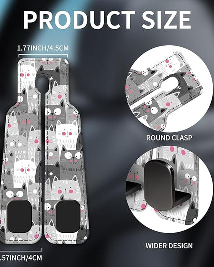 Car Seat Headrest Hook, Universal Leather Cute Hanger Holder Hook, Storage Organizer Interior Accessories for Purse Bags Handbag Funny Grey Cats