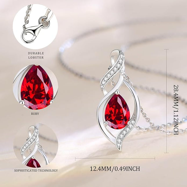 FANCIME Birthstone Necklace for Women Teardrop Necklace S925 Sterling Silver Infinity Love Birthday Gifts for Mom Women Girls, 16"+2" Inches