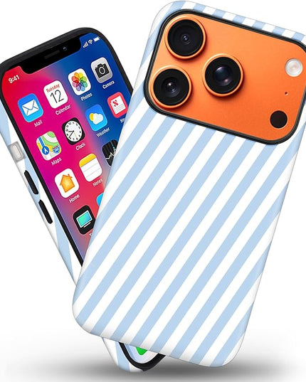 Magnetic for iPhone 17 Pro Max Case Cute Diagonal Stripes Phone Case, Shockproof Slim TPU and Hard PC Protective Phone Cover Compatible with MagSafe Designed for Women Girls,Blue
