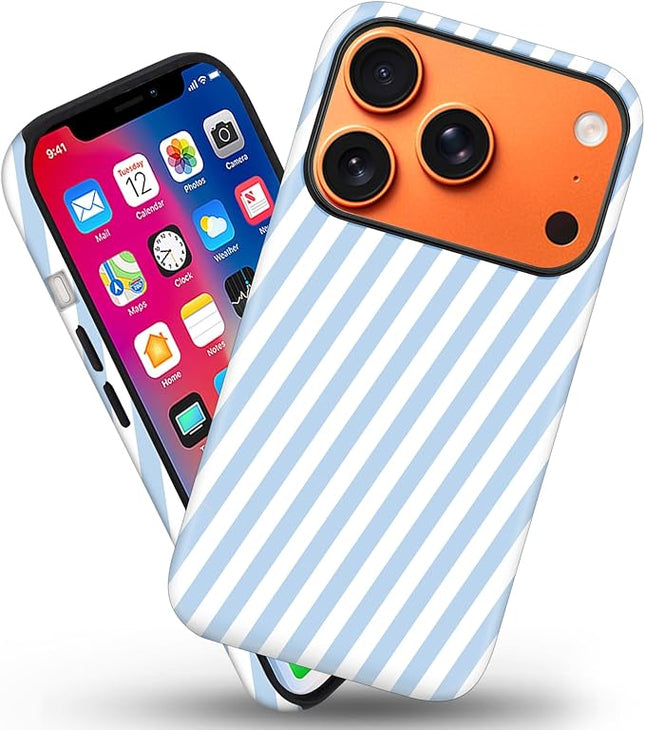 Magnetic for iPhone 17 Pro Max Case Cute Diagonal Stripes Phone Case, Shockproof Slim TPU and Hard PC Protective Phone Cover Compatible with MagSafe Designed for Women Girls,Blue