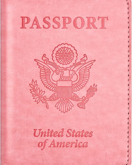 Eoehro Passport and Vaccine Card Holder, Faux Leather, AI-pink, Compact, Lightweight, Waterproof