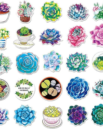 Watercolor Succulent Vinyl Stickers, 50 PCS Waterproof Botanical Plant Decals for Laptops, Scrapbooking, Journals, Notebooks, Water Bottles, Suitcases, Phones & DIY Decor