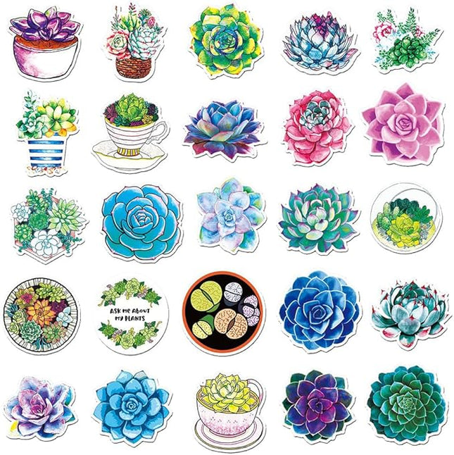 Watercolor Succulent Vinyl Stickers, 50 PCS Waterproof Botanical Plant Decals for Laptops, Scrapbooking, Journals, Notebooks, Water Bottles, Suitcases, Phones & DIY Decor