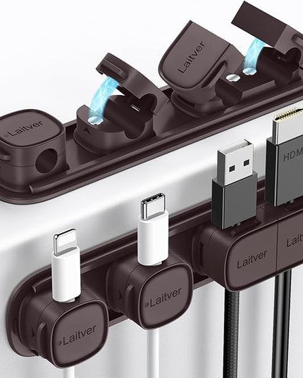 6 Pack Magnetic Cable Clips [1s Open/Lock], Laitver Cord Organizer Holder Strong Adhesive Desk Cable Management- Organize Charging Cords Neatly for Home, Office, Car,Desk, Nightstand-Bronze