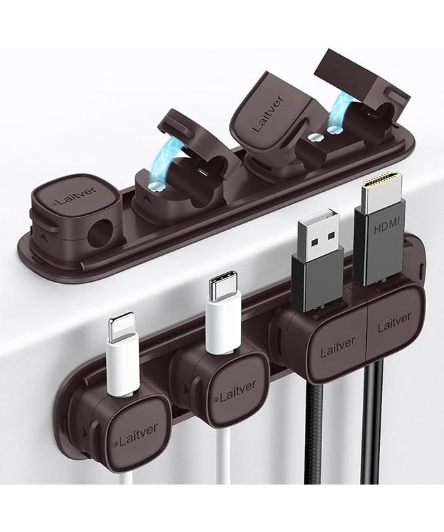 6 Pack Magnetic Cable Clips [1s Open/Lock], Laitver Cord Organizer Holder Strong Adhesive Desk Cable Management- Organize Charging Cords Neatly for Home, Office, Car,Desk, Nightstand-Bronze