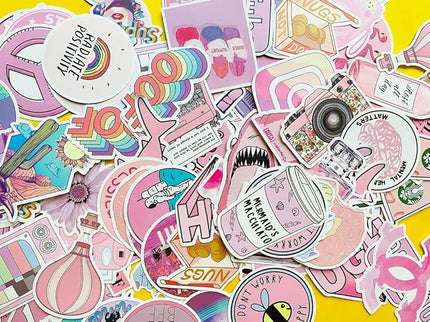 Girl's Pink Aesthetic Stickers - Waterproof Cute Stickers 50 PCS for Water Bottle, Laptop, Phone - Teens & Kids